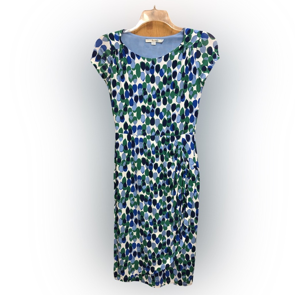 Boden Blue and Green Leaf Print Midi Dress